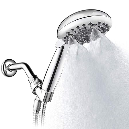 ALTON SHR20975 ABS Chrome Finish 6-Function 5 inch Shower Head with 1.5 Meter Hose Pipe, Arm and Adjustable Bracket (Silver)