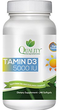 Quality Encapsulations Vitamin D3 5000 IU Dietary Supplements, 240 Softgels