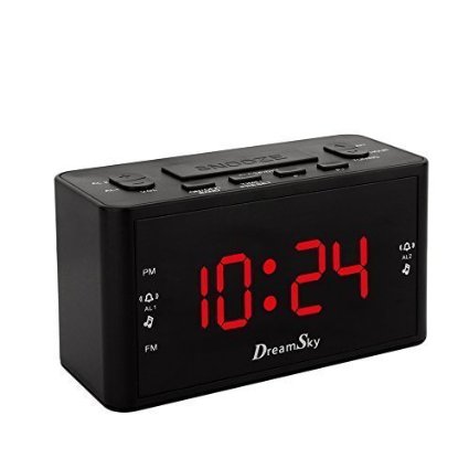 DreamSky Large Display Dual Alarms Clock With FM Radio Battery Backup Sleep Timer And Snooze  2 Dimmer Optional