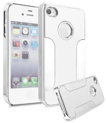 iPhone 4 Case, Bastex Deluxe Heavy Duty Metallic Chrome and Silver Hard Plastic Snap On Case Cover for Apple iPhone 4, 4g, 4s