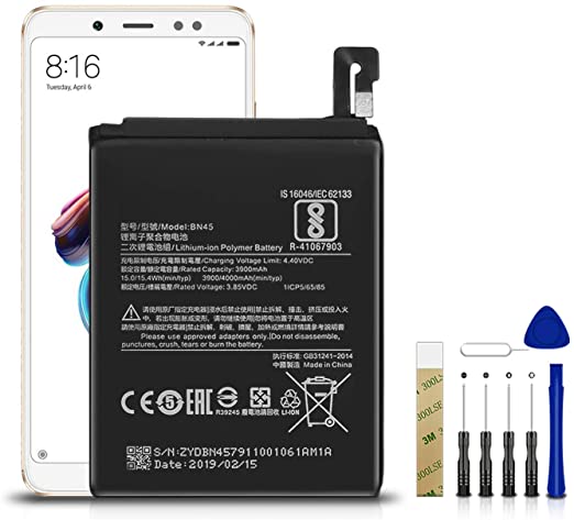 for Xiaomi Redmi Note 5 Replacement Battery BN45 with Free Toolkit and Adhesive