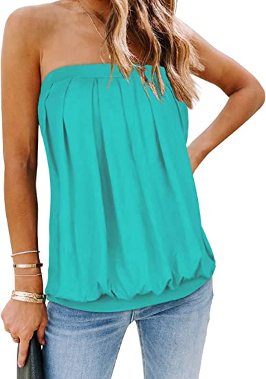 CHICGAL Women's Tube Tops Summer Casual Bandeau Tank Casual Strapless Blouse Off The Shoulder Tunic Shirts