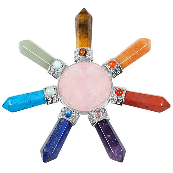 rockcloud Cone & 7 Chakra Points Energy Generator,Reiki Healing Crystal Stone,Rose Quartz