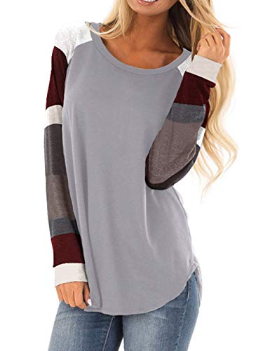 Women's Casual Color Block Long Sleeve Pullover Tops Loose Lightweight Tunic Sweatshirt Tops Shirts