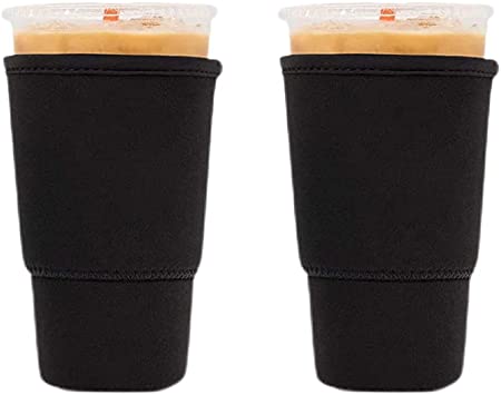 Iced Coffee Sleeves Reusable Insulator Sleeves for Cold Drinks Neoprene Cold Cup Holder for Starbucks, Dunkin (Large 2, Black)
