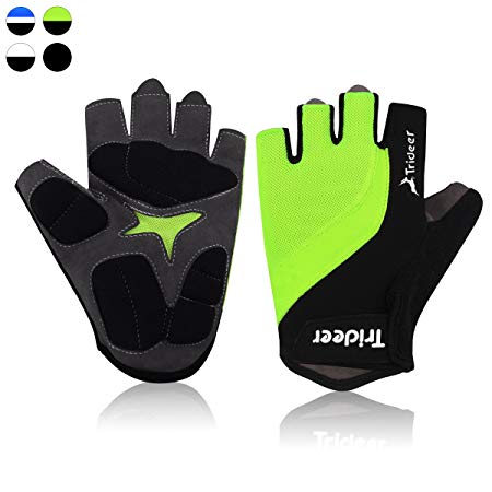 Trideer UltraLight Cycling Gloves (Half Finger) – Breathable Lycra & Anti-Slip Shock - Absorbing Silica Gel Grip, Mountain Road Bike Gloves Men/Women