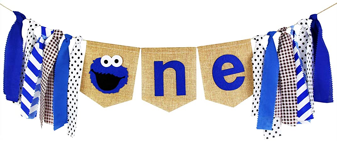 Ecore Fun 1st Birthday Party Decoration Supply Burlap High Chair ONE Banner for Baby Boy - Blue Elmo Theme