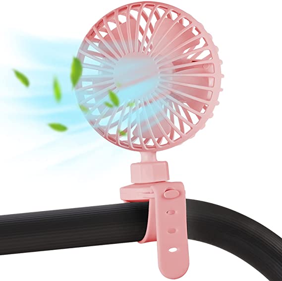 Stroller Fan Clip on for Baby, Mini Handheld Personal Portable Fan ,Car Seat Cooling Fan USB Battery Operated Rechargeable with Flexible Silicone Strap for Toddler/Beach/Bike/Camping(Pink)