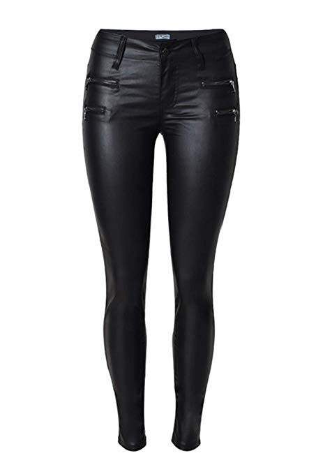 WEEKAN Women’s Faux Leather Leggings Low Waisted Pants Stretchy Black/White Tights