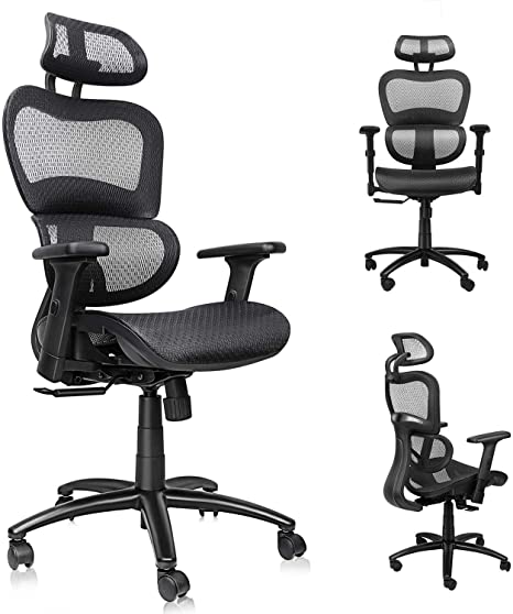 Home Office Chair Ergonomic Desk Chair with Lumbar Support and Tilt Limiter, High Back Mesh Computer Chair Multifunction Headrest, Executive Chair Adjust 3D-Armrest (Black)