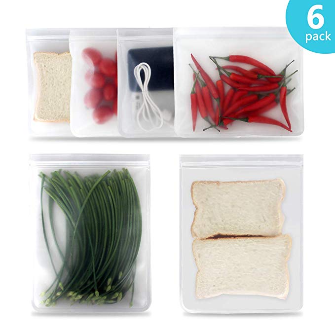 Reusable Sandwich Bags Snack Storage Bags Reusable Food Freezer Plastic Bags 6 Pack