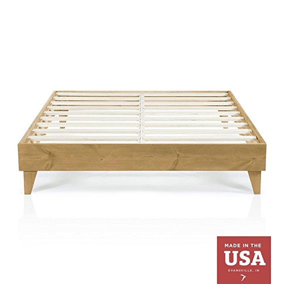 Wood Platform Bed Frame | King Size | Modern Wooden Design | Solid Wood | Made in U.S. | Easy Assembly | Almond / Oak