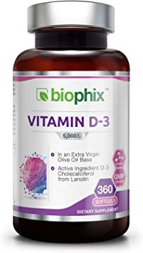 *Flash Sale* Vitamin D3 5000 IU 360 Softgels - High-Potency | Non-GMO | Soy-Free | in Extra Virgin Olive Oil | Strong Bones | Immune Health | Support for K-2