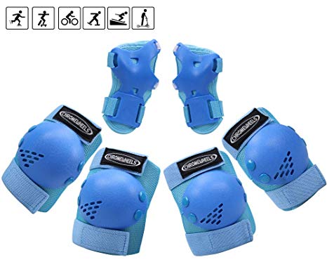 ChromeWheels Kids Knee Pads Elbow Pad Wrist Guards Protective Gear Set for Girls Boys Roller Skates Cycling BMX Bike Skateboard Rollerblade Scooter Inline Skating Multi Outdoor Sports