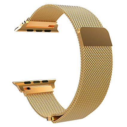 litaway for Apple Watch Band, Stainless Steel Milanese Loop with Magnetic Closure Replacement Band Compatible with iwatch Series 4/3/2/1 (Gold, 42mm/44mm)