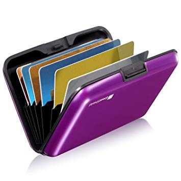 GreatShield RFID Blocking Wallet [8 Slots | Aluminum] Portable Travel Identity ID/Credit Card Safe Protection Card Holder Hard Case for Men and Women (Purple)