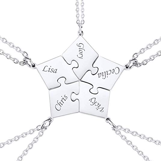 U7 BFF Necklace for 2/3/4/5/6 Stainless Steel Chain Personalized Family Love/Friendship Jewelry Set Free Engraving Heart Pendants