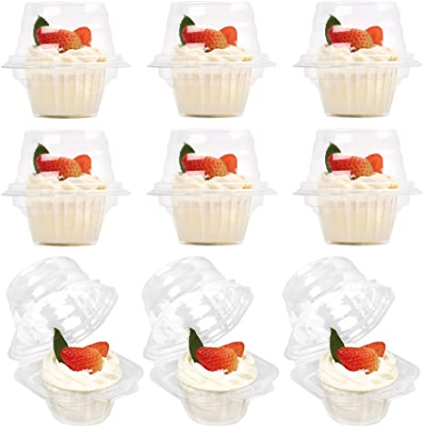 LotFancy 50 Pcs Plastic Individual Cupcake Containers, Disposable Cupcake Holders with Lid, Clear Cupcake Boxes, Single Compartment Muffin Carrier for Wedding, Party, Standard Size