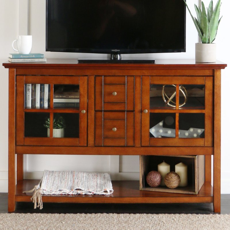 WE Furniture Rustic Wood Console Table TV Stand 52 Brown