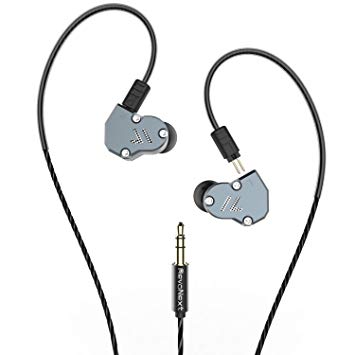RevoNext QT2 in-Ear Headphones, Noise Isolating Wired Headphones Triple Driver in Ear Earbuds Banlanced Armature with Dynamic Metal Shell HiFi Bass Headphones (Gray no mic)