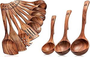 Wooden Ladles & Wooden Spoons for Cooking – Wooden Utensil Set for Nonstick Pans & Cookware – Non-Stick Wooden Spoon Set for Cooking, Serving and Stirrin – Sturdy, Lightweight & Heat Resistant