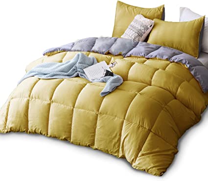 KASENTEX All Season Down Alternative Quilted Comforter Set Reversible Ultra Soft Duvet Insert Hypoallergenic Machine Washable (Yellow/Grey, Twin Set)