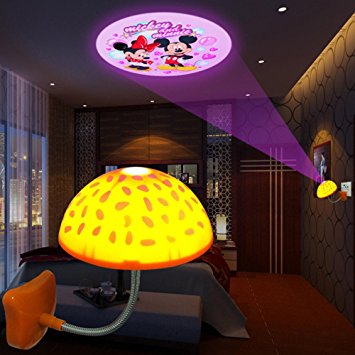 coffled ® Baby Bedroom Bar Hotel Mushroom Ceiling Roof LED Logo Shadow Projector Night Light Sleeping Lamp Infrared Sensor For Home Decoration Projection Image Random