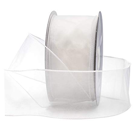 White Organza Wired Sheer Ribbon 2.75" (#40) for Floral & Craft Decoration, 50 Yard Roll (150 FT Spool) Bulk by Royal Imports