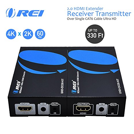 OREI UltraHD HDMI Extender 4K 18G HDBaseT Over Single CAT5e/CAT6 Cable 4K @ 60Hz Upto 230FT With IR Remote 1080P Upto 330 Ft - Power Over Cable - Zero Latency