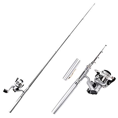 HDE Pocket Size Pen Shaped Collapsible Fishing Rod Pole and Spinning Reel Combo