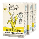 Quinn Popcorn Microwave Popcorn - Made with Organic Non-GMO Corn - Great Snack Food for Movie Night Butter and Sea Salt 3 Boxes