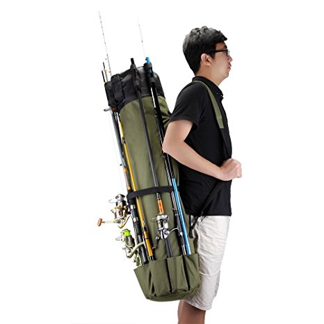 Lumsing Fishing Rod Case Organizer, Thickening Canvas Fishing Rod and Reel Organizer Travel Carry Case Bag