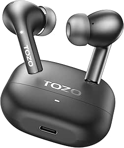 TOZO E2 Auriculares Inalámbricos Bluetooth 32 EQs App, Auriculares Inalambricos Bluetooth 5.3, 10mm Controladores, 32H Reproducción Graves potentes, 2 Mics Clara Llamada, Ajuste Cómodo Nergo