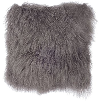 SLPR Home Collection Mongolian Lamb Fur Pillow Cover (16 x 16, Grey)