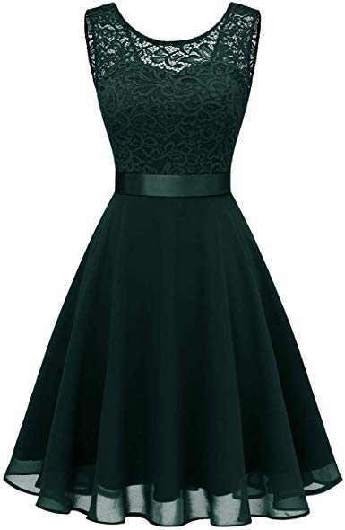 BeryLove Women's Short Floral Lace Bridesmaid Dress A-line Swing Party Dress