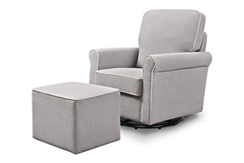 DaVinci Maya Swivel Glider with Ottoman, Grey with Cream Piping