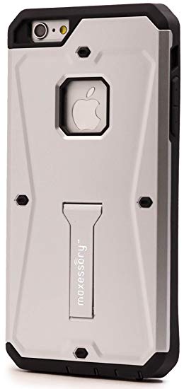 Maxessory Jetsetter Heavy-Duty Hybrid Built-in Screen-Protector Dual-Layer Hard Cover w/Kick-Stand Shockproof Armor Shell Silver Case Compatible with iPhone 7 Plus, iPhone 8 Plus (5.5 inch)