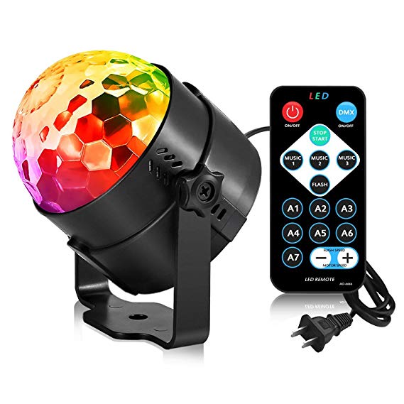 AOMEES Dance Light Disco Ball Party Strobe Light 3W Sound Activated DJ Lights Stage Lights for Halloween Christmas Holiday Party Gift Kids Birthday Celebration Decorations Ballroom Home