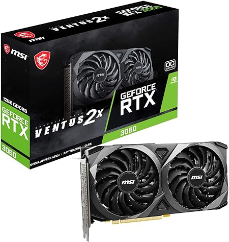 MSI nVidia Geforce RTX 3060 Ventus 2X OC 12GB Video Card, PCI-e 4.0, GDDR6, 1807 MHz Boost Clock, 3X DisplayPort 1.4, 1x HDMI 2.1