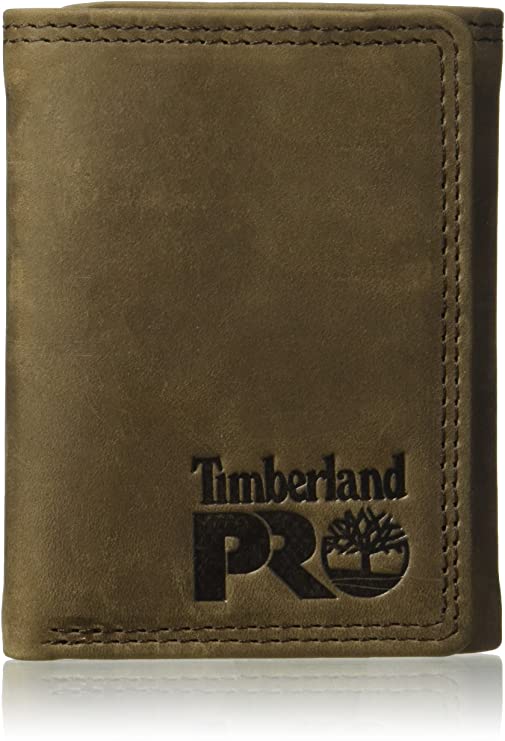 Timberland PRO Men's Leather RFID Trifold Wallet with Id Window