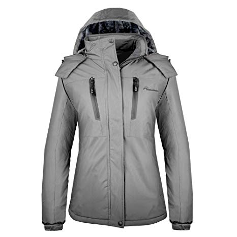 OutdoorMaster Women's Ski Jacket Basic - Winter Jacket with Elastic Powder Skirt & Removable Hood, Waterproof & Windproof