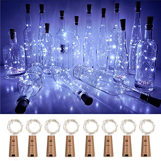 Wine Bottle Lights with Cork, 8 Pack Starry Fairy Lights Battery Operated, 6.6ft 20LED Cork Shape Silver Copper Wire String Lights for Party Christmas Decoration Halloween Wedding (Cool White)