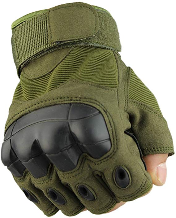 Fuyuanda Half Finger Outdoor Gloves Hard Knuckles Tactical Glove for Shooting, Military, Hunting, Driving, Paintball, Cycling, Airsoft, Army, Sporting Motorcycle Glove Olive Large