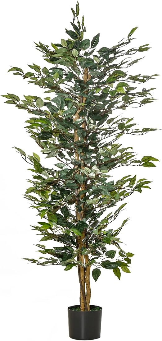 HOMCOM Arbre Artificiel Plante Artificiel ficus Hauteur 1,5 m Tronc Branches Liane Lichen Feuilles Grand réalisme Pot Inclus