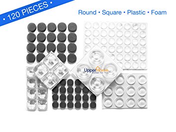 Premium Quality Self Stick Bumpers Assortment Pack, Clear Plastic, Foam, Round and Square, 120 Pieces