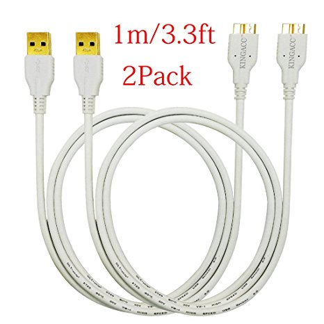 S5 Cable,USB3.0 Cable,KingAcc(TM) 2-Pack 3.3 Ft/1m USB 3.0 Type-A to Micro-B Superspeed Charge and Sync Data Cable,USB Charger,S5 Charger for Samsung Galaxy S5 and Samsung Galaxy Note 3 Sv I9600/N9000/N9002/N9005/N9008 -1 Year Warranty