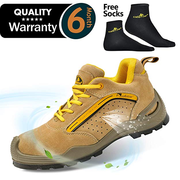 SAFETOE Mens Safety Work Shoes - L7296 Leather & Steel Toe Work Boots for Heavy Duty Work Wide Fit