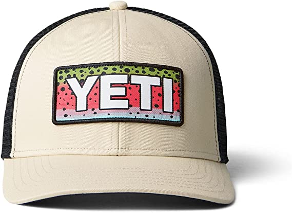 YETI Rainbow Trout Snapback Logo Badge Trucker Hat, Cream