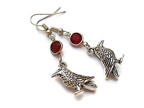 Raven Birthstone Earrings, Personalized Crow Earrings, Animal Avian Earrings, Bird Earrings