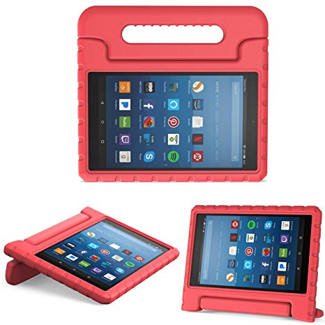 MoKo Case for All-New Fire HD 8 2017 / Fire HD 8 2016 - Kids Shock Proof Convertible Handle Light Weight Super Protective Stand Cover for Amazon Fire HD 8 (7th Gen, 2017 / 6th Gen, 2016), RED